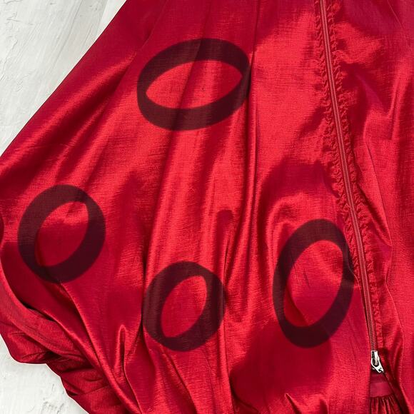 Frank Lyman Red Shiny Bubble Hem Belted Ruffle Sexy Zip Up Cocktail Party Dress - Picture 3 of 13